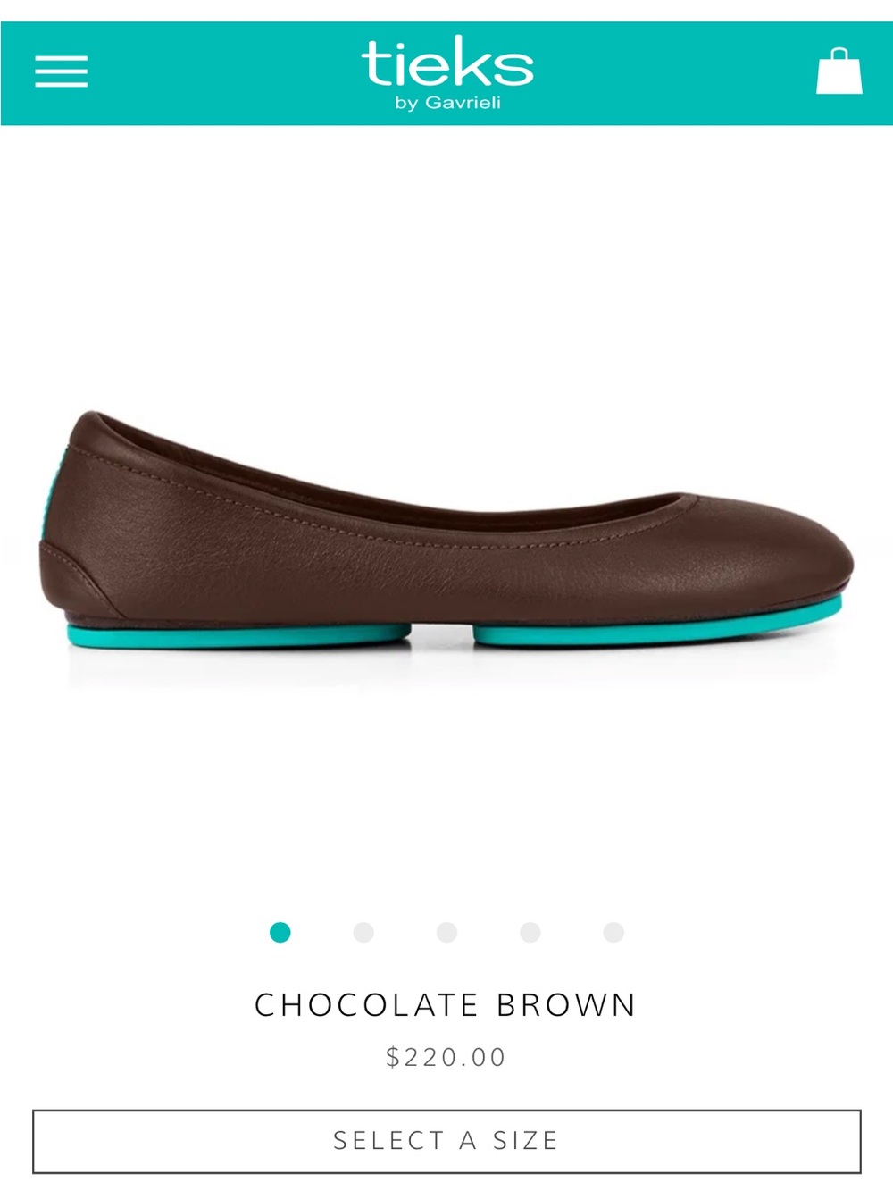 Tieks Chocolate Brown Ballet Flat with Turquoise Sole